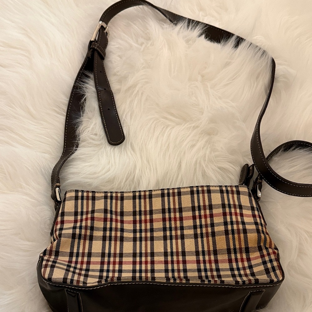 Liz Claiborne Plaid and Dark Brown Crossbody Bag